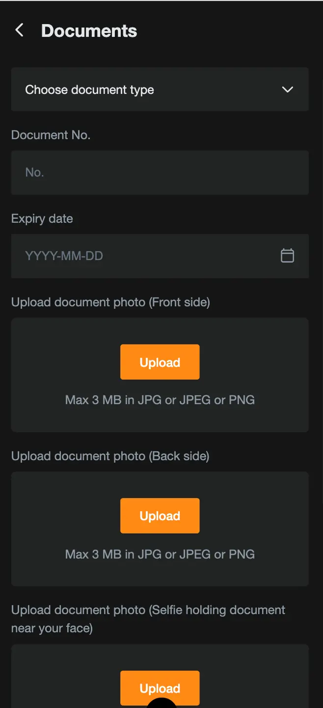 Jeetbuzz — mobile document upload screen